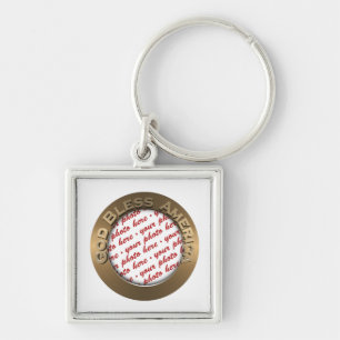 God Bless America Gold Photo Frame Key Ring