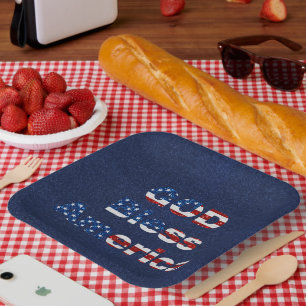 God Bless America July 4th Glitter Paper Plates