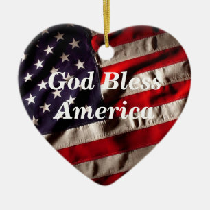 God Bless America, Land That I Love Flag Ceramic Tree Decoration