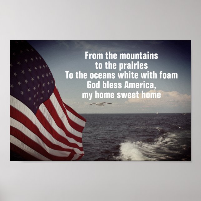 GOD Bless America Lyrics USA Flag Ocean Waves Poster (Front)
