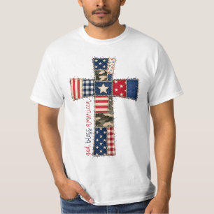 God Bless America Patchwork Cross T-Shirt