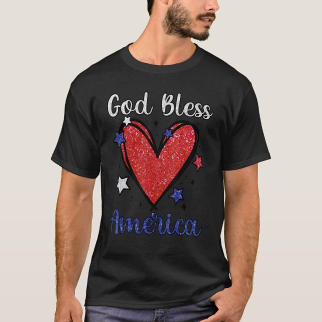 God Bless America Patriotic American Flag Heart Ch T-Shirt (Front)