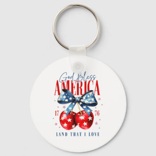 God Bless America Patriotic Cherries 4th July Usa Key Ring