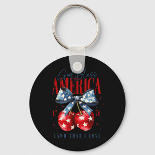 God Bless America Patriotic Cherries 4th July Usa Key Ring