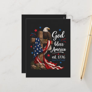 God Bless America Patriotic Cross Holiday Postcard
