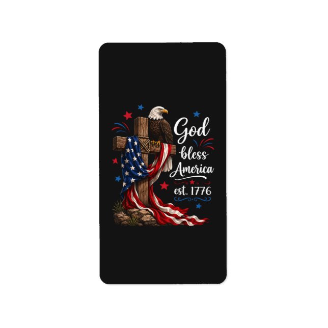 God Bless America Patriotic Cross Label (Front)