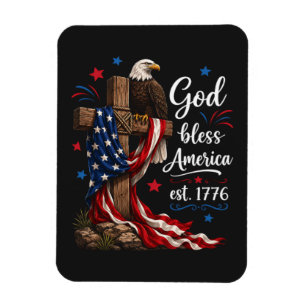 God Bless America Patriotic Cross Magnet