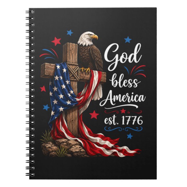 God Bless America Patriotic Cross Notebook (Front)