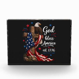 God Bless America Patriotic Cross Photo Block