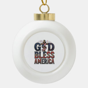 God Bless America Patriotic Cross Vintage Shirt_1 Ceramic Ball Christmas Ornament
