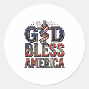 God Bless America Patriotic Cross Vintage Shirt_1 Classic Round Sticker