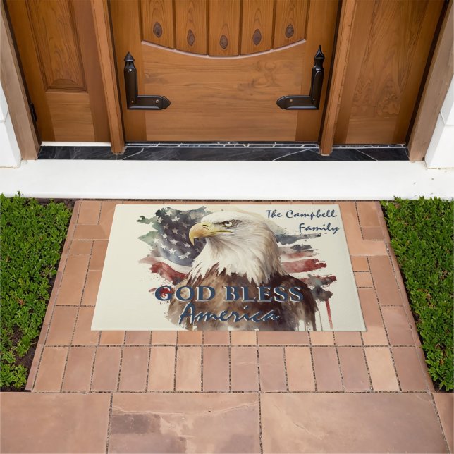 God Bless America Patriotic Eagle Custom Family  Doormat (Outdoor)
