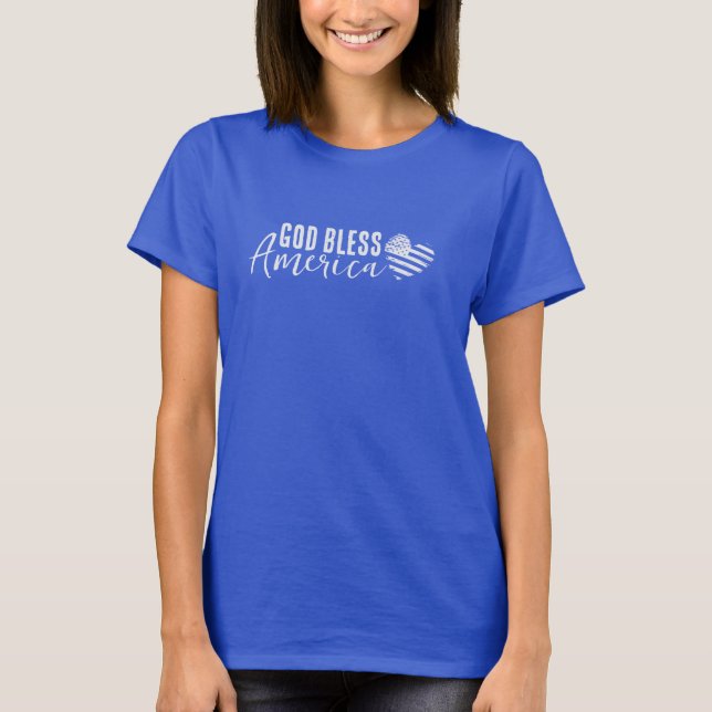 God Bless America Patriotic Flag Heart T-Shirt (Front)