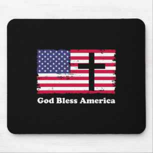 God Bless America Patriotic Flag With Cross Mouse Mat