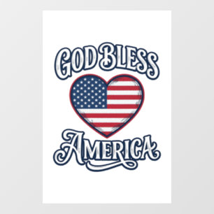 God Bless America Patriotic Heart Shirt Design_1 Window Cling
