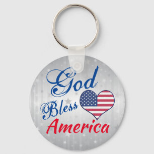 God Bless America Patriotic Heart USA Key Ring