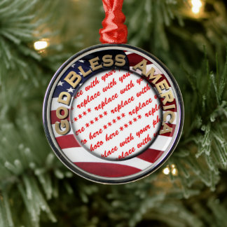 God Bless America Patriotic Photo Frame Metal Tree Decoration
