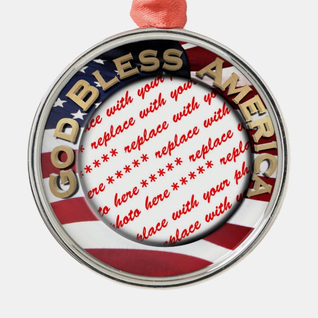 God Bless America Patriotic Photo Frame Metal Tree Decoration (Front)