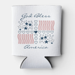 God Bless America Patriotic Stars Stripes Hearts Can Cooler