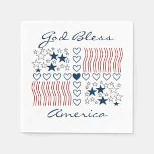 God Bless America Patriotic Stars Stripes Hearts P Napkin