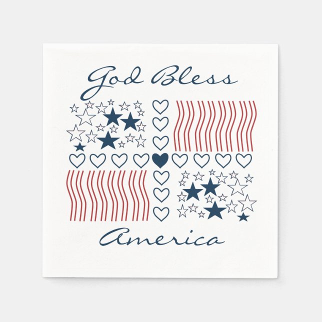 God Bless America Patriotic Stars Stripes Hearts P Napkin (Front)