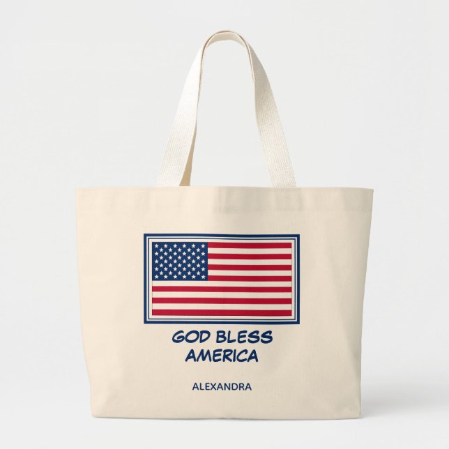 GOD BLESS AMERICA | Patriotic USA American Large Tote Bag (Front)