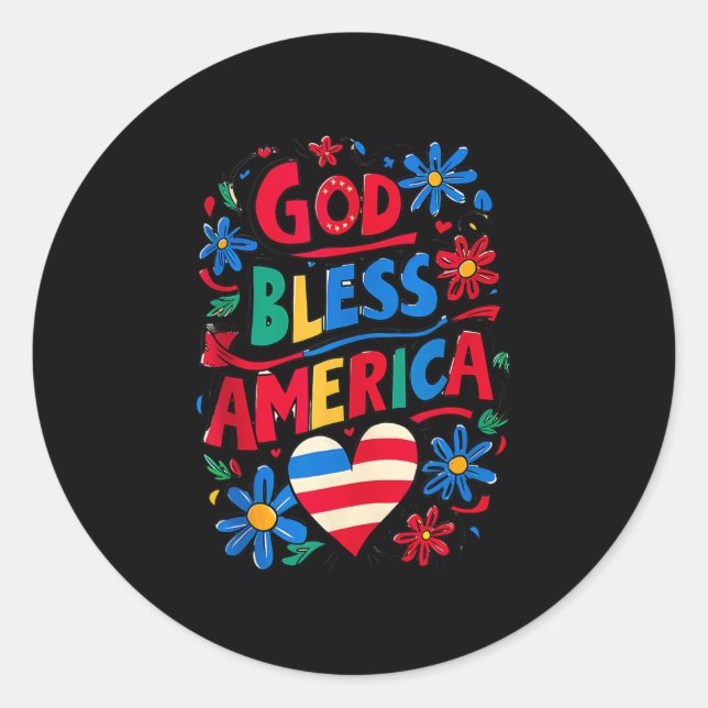 God Bless America Patriotic Usa Flag Christian 4th Classic Round Sticker (Front)