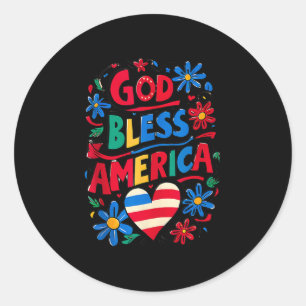 God Bless America Patriotic Usa Flag Christian 4th Classic Round Sticker