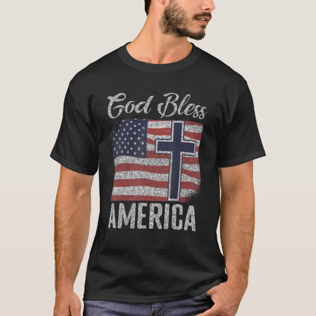 God Bless America Patriotic Usa Flag T-Shirt (Front)