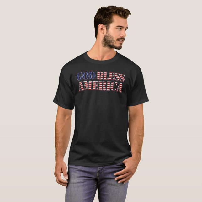 God Bless America Patriotic USA Stars and Stripes T-Shirt (Front Full)