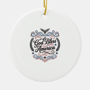 God Bless America Patriotic Vintage Eagle T-Shirt Ceramic Tree Decoration