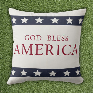 God Bless America Patriotic White and Blue Cushion