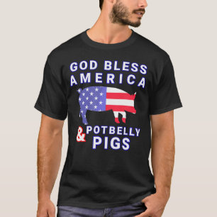 God Bless America Potbelly Pigs American Flag Pig T-Shirt