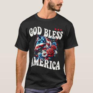 God Bless America Pretty Patriotic Floral Horse & T-Shirt