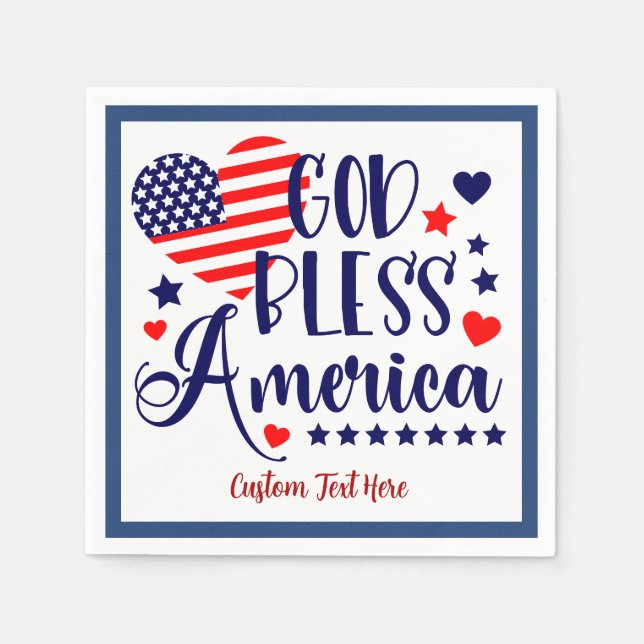 God Bless America Quote American Heart Flag Napkin (Front)