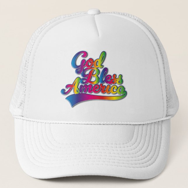 God Bless America Rainbow logo Trucker Hat (Front)