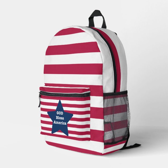God Bless America Red White And Blue  Printed Backpack (Back Corner Right)