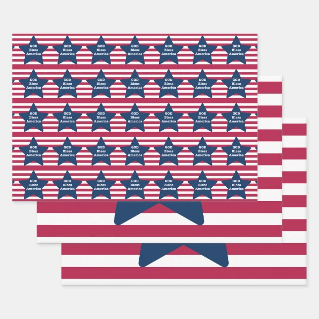 God Bless America Red White And Blue  Wrapping Paper Sheet (Set)