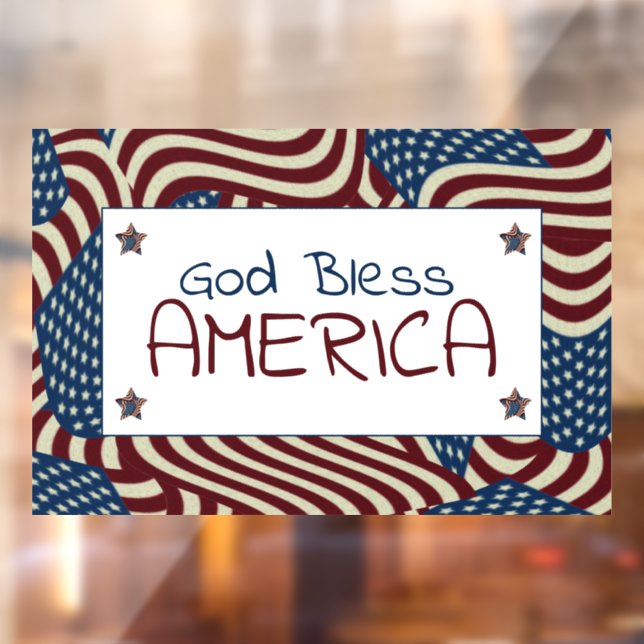 God Bless America Red White Blue Flags Window Cling (Sheet 2)