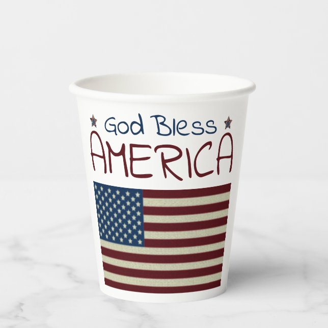 God Bless America Red White Blue Paper Cups (Front)