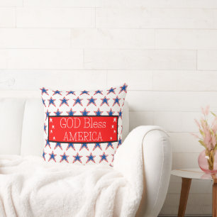 God Bless America Red White Blue Stars Cushion