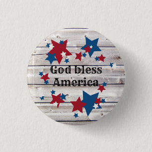 God Bless America Rustic Red White Blue Stars  3 Cm Round Badge