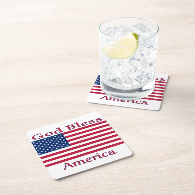 God Bless America Square Paper Coaster (Insitu)