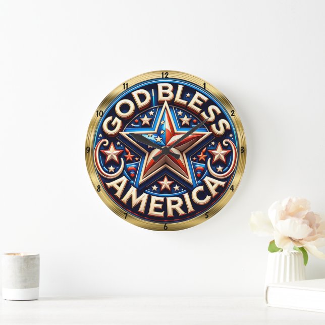 God Bless America Star Patriotism Large Clock (Home)