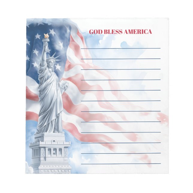 God Bless America Statue of Liberty Lined Notepad (Front)