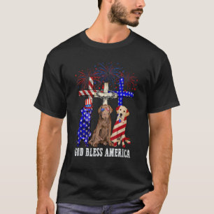 God Bless America Three Golden Retriever 4th Of Ju T-Shirt