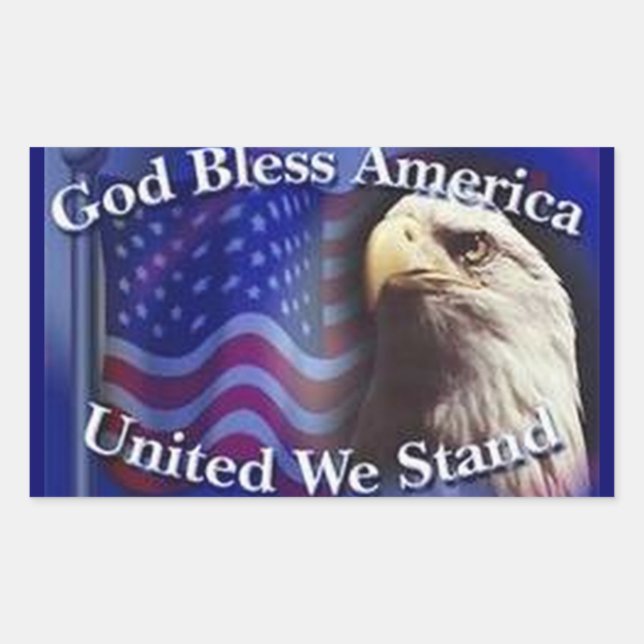 GOD BLESS AMERICA UNITED WE STAND RECTANGULAR STICKER (Front)
