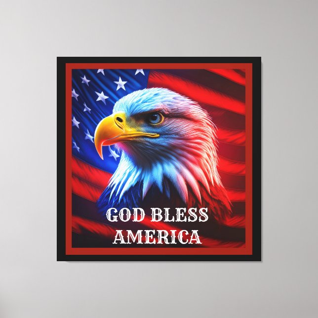 God Bless America US Flag Bald Eagle Canvas Print (Front)