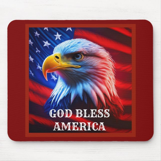 God Bless America US Flag Bald Eagle Mouse Mat (Front)