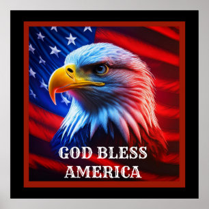 God Bless America US Flag Bald Eagle Poster